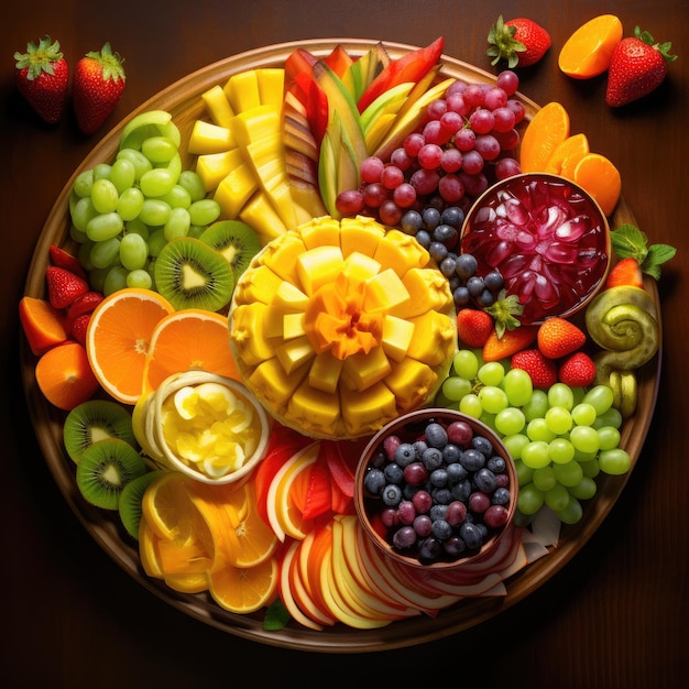Un plateau de fruits coloré avec un assortiment de fruits vitaminés Crich