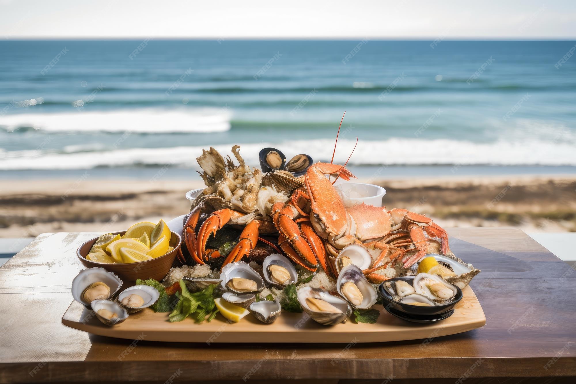 Plateau De Fruits De Mer Frais Avec Huîtres De Crabe Et Crevettes Sur