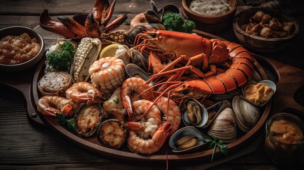 Un plateau de fruits de mer avec des fruits de mer dessus