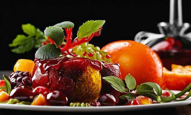 Photo plateau de fruits et plateau de nourriture délicieuse affiche publicitaire fond d'écran promotionnel