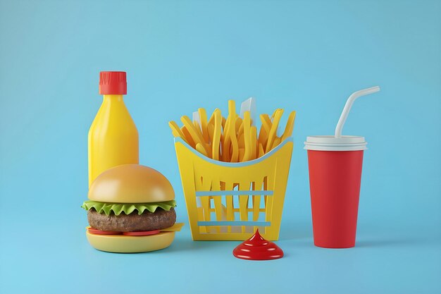 Photo un plateau de ketchup de hamburgers frits sur un fond doux ai généré