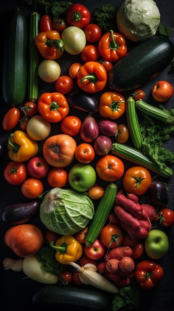 Un plateau noir de légumes comprenant une variété de légumes.