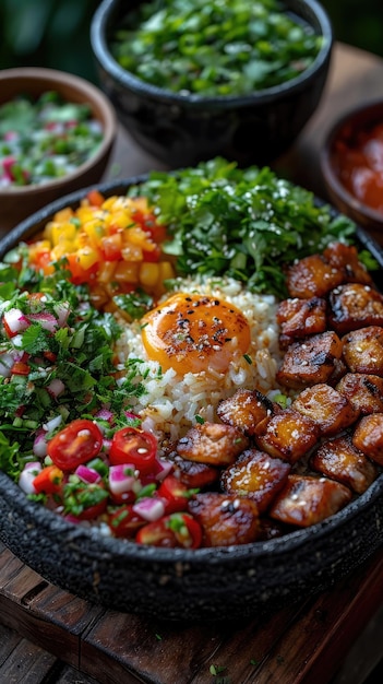 un plateau de nourriture avec des œufs de riz et des légumes