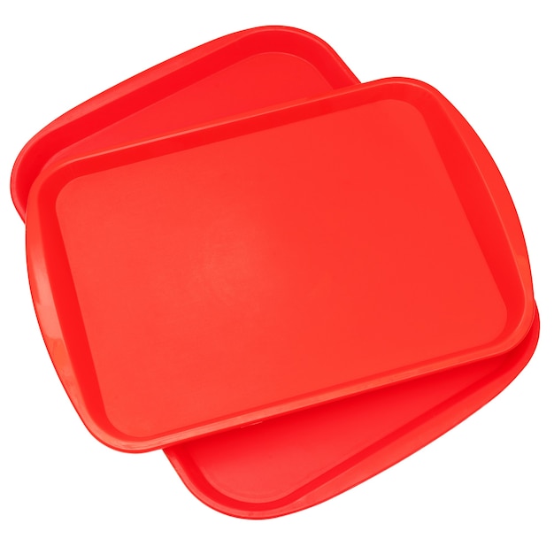 Plateau de nourriture en plastique rouge.