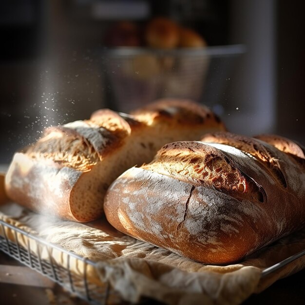 un plateau de pains avec une corbeille de pain dessus