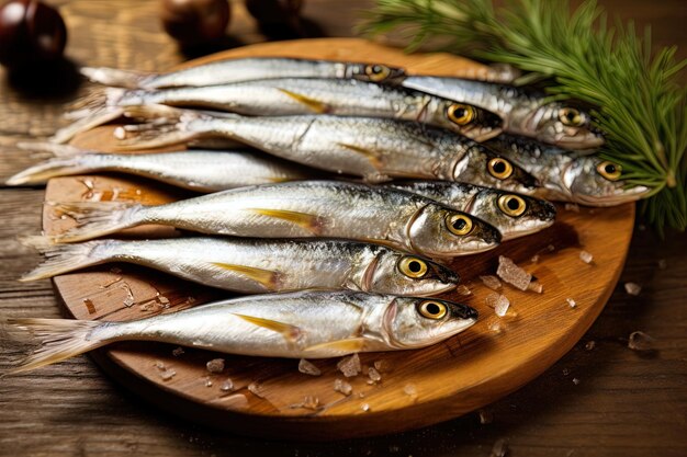 Photo un plateau de poisson avec un arbre de noël sur le dessus