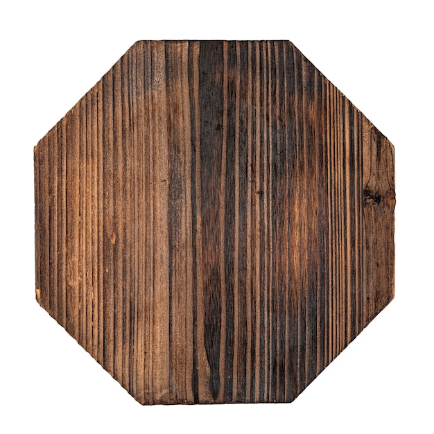 Plateau de service en bois brûlé hexagonal isolé sur blanc