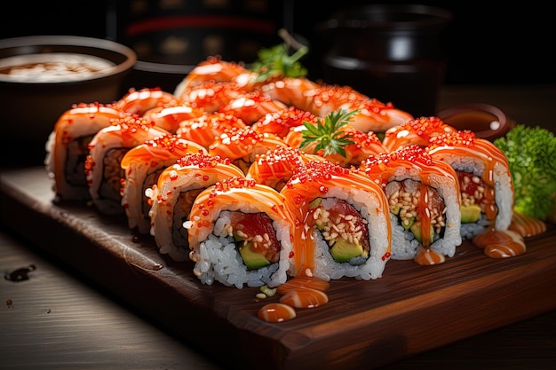 Photo un plateau de sushi avec une variété de sushi dessus