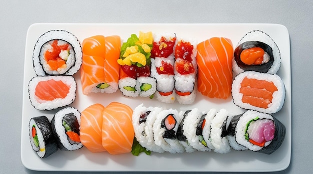 Plateau de sushis coloré et appétissant sur une assiette immaculée