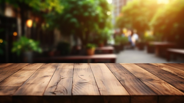 Plateau de table vide en bois photo sur fond flou