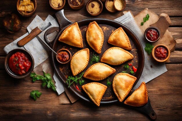 Photo un plateau de tartes avec des tartes dessus et une cuillère