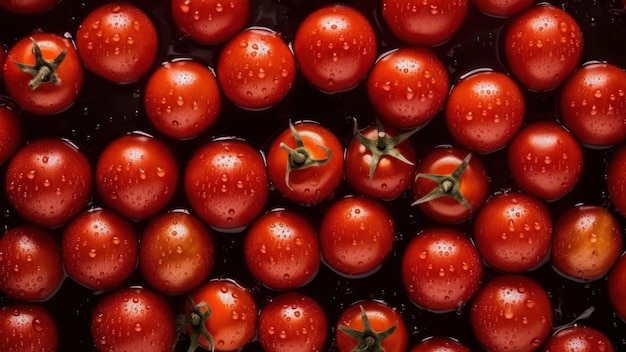 Photo un plateau de tomates avec des gouttelettes d'eau dessus