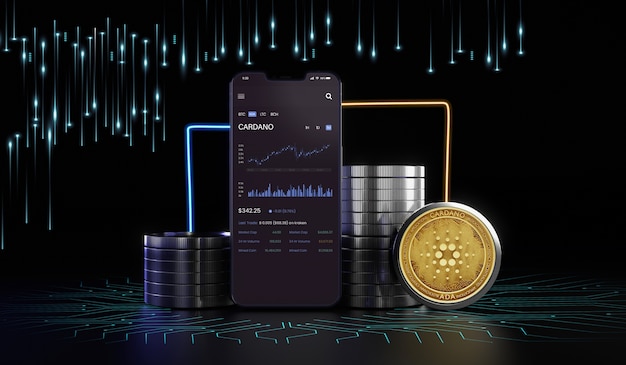 Photo plateforme blockchain cardano avec smartphone