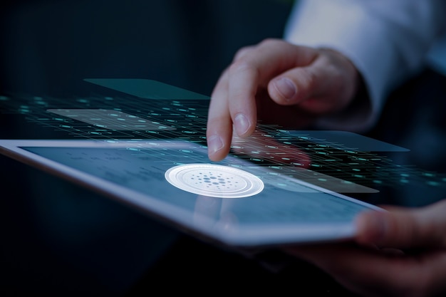 Plateforme de blockchain Cardano avec tablette