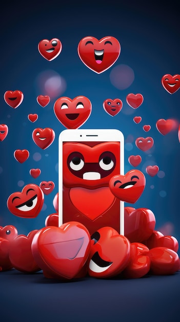 Photo plateforme de médias sociaux en ligne applications de communication sociale concept d'emoji cœurs chat