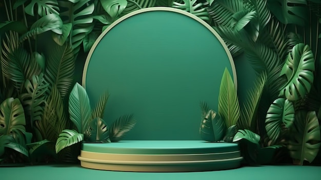 Plateforme de produit de podium 3D de la nature Vert jungle feuille de plante Arrière-plan scène jardin Beauté tropicale