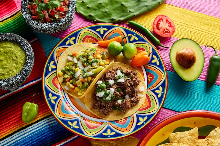 Photo platillo mexicain tacos barbacoa et végétarien