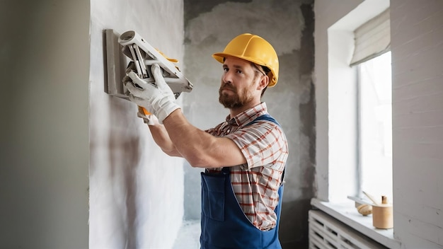 Plâtreur rénovant des murs d'intérieur