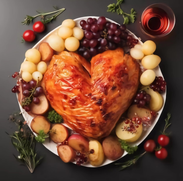 plats en forme d'amour poulet rôti avec légumes dîner dinde rôti de poulet