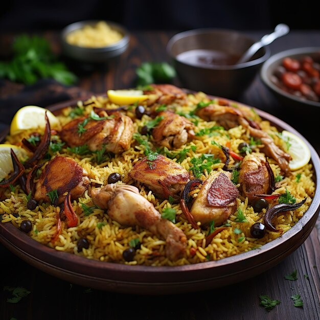 plats de riz mélangé au poulet Kabsa