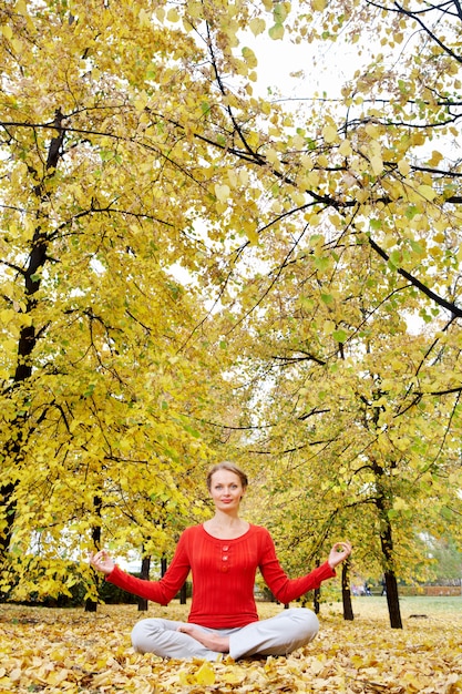 en plein air de yoga belle automne position