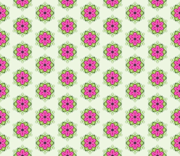 Plein cadre illustré sans couture florale rose et fond de feuilles vertes