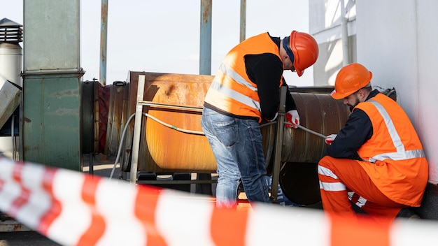 Plein d'hommes travaillant ensemble