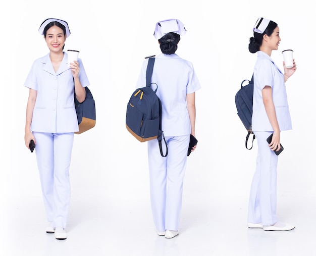 Pleine longueur 30s 20s Asian Woman Nurse hospital 360 avant arrière arrière