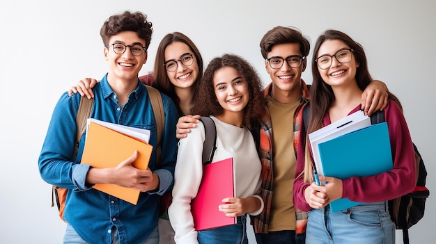 Pleine longueur d'étudiants heureux marchant ensemble sur le campus