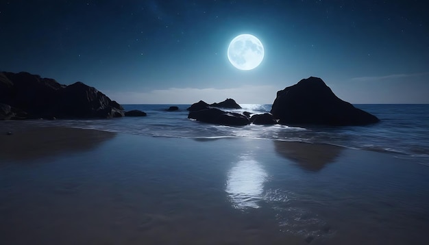 La pleine lune sur une belle plage la nuit