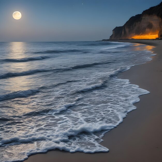 Une pleine lune brille sur l'eau la nuit.