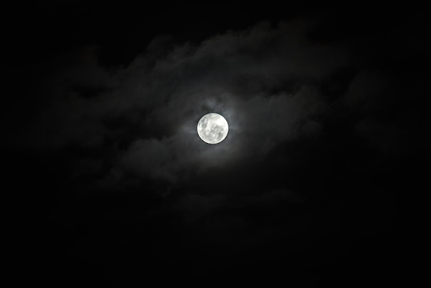 Pleine Lune Derrière Les Nuages Sur Ciel Noir Ciel Dramatique Horreur Ciel Sérénité Nature Fond