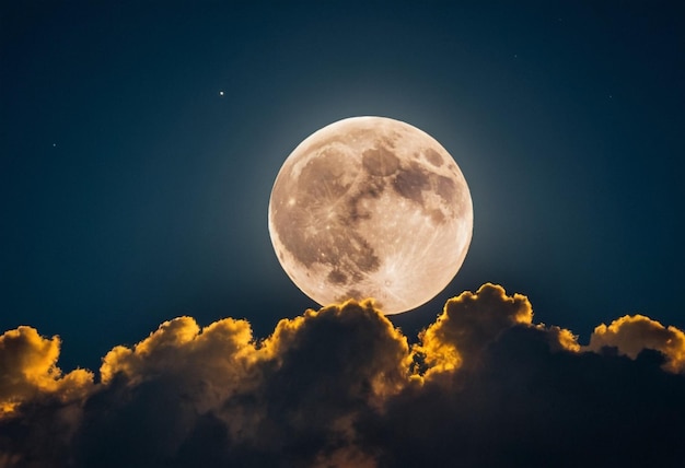 une pleine lune est montrée dans le ciel nocturne