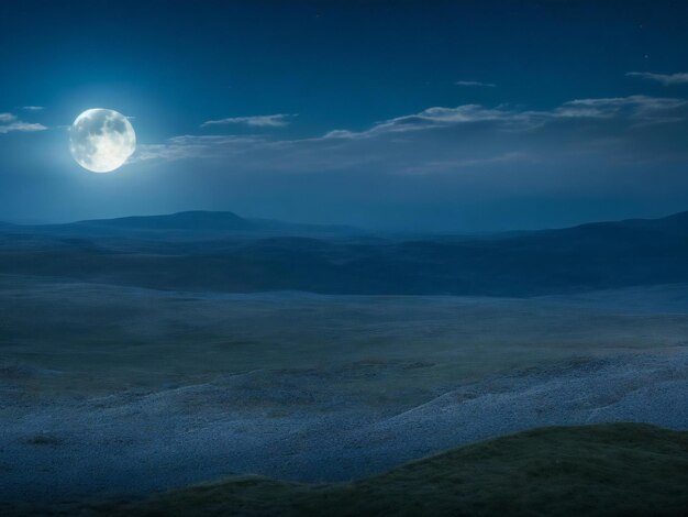 une pleine lune est vue sur un champ avec un arbre au premier plan