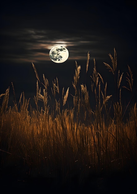 Photo une pleine lune est vue dans le ciel au-dessus de l'herbe