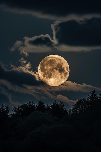 une pleine lune est vue dans le ciel nocturne