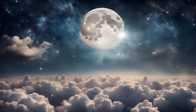 une pleine lune est vue à travers les nuages et la lune est visible