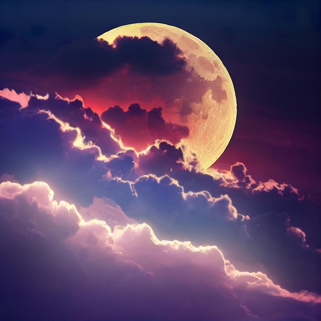 Pleine lune sur une nuit noire Fond d'Halloween avec lune Art numérique