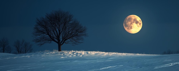 La pleine lune sur un paysage enneigé