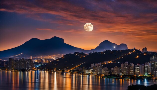 une pleine lune se lève sur une ville et une ville