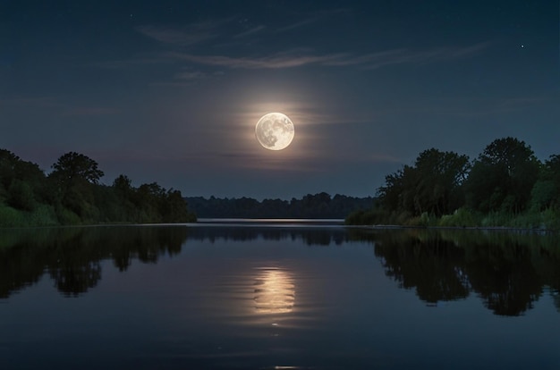 La pleine lune se reflète dans une rivière calme