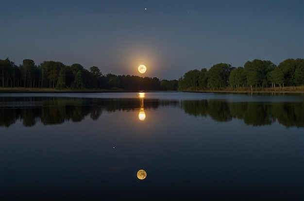 La pleine lune se reflète dans une rivière calme