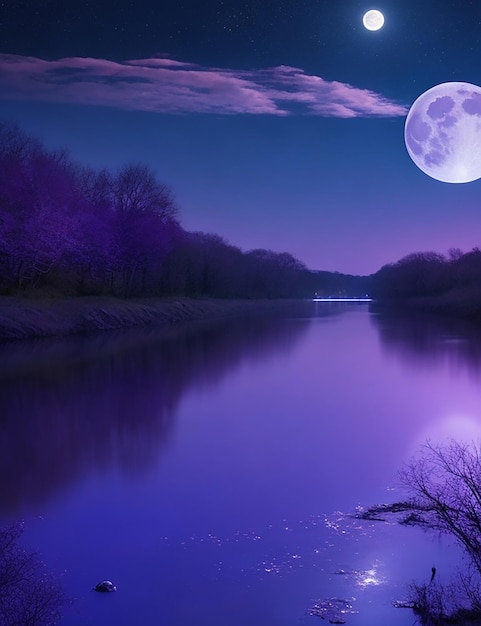 La pleine petite lune et l'étoile dans le ciel sont une rivière