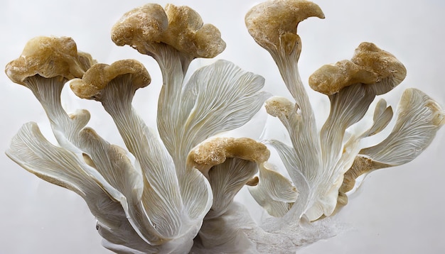 Pleurotes Pleurotus ostreatus isolé sur fond blanc Ai générative