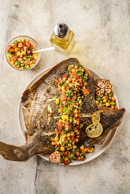 plie cuite à l'ail et aux légumes