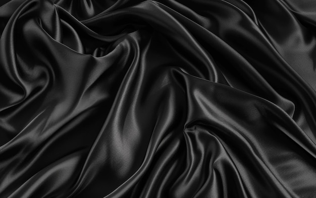 Les plis et les ondulations spectaculaires du tissu de satin noir incrusté dégagent un attrait élégant et mystérieux avec le textile étincelant