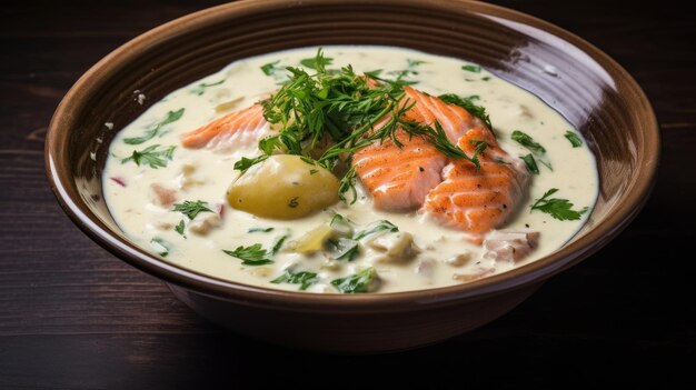 Plokkfiskur est un bol de soupe de poisson réconfortante à base de pommes de terre tendres et d'oignons dans une cuisine islandaise