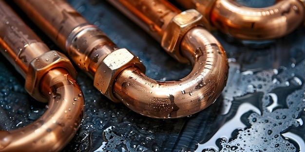 Photo plombier expert réparant des tuyaux en cuivre dans une chambre à chaudière industrielle avec système de chauffage concept réparation de chaudière plombier industriel tuyaux en couvreur système de réchauffage plombier professionnel
