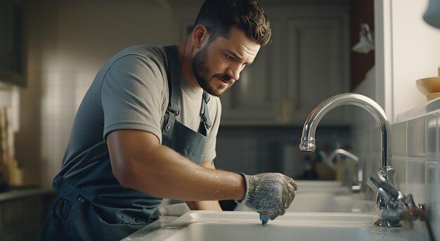 Photo un plombier sérieux qui s'occupe de tout.