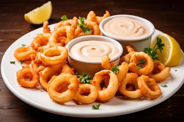 Plongée dans Bliss des calamars irrésistibles avec du ketchup et de la mayonnaise crémeuse